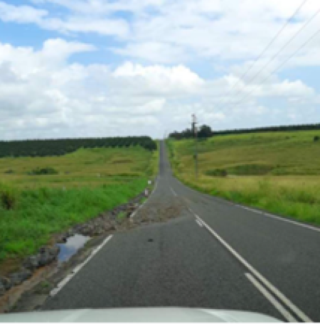 Series of sequential post event photos, captured at regular intervals demonstrating the continuous extent of the shoulder scour damage to the asset.  1. Photos taken from vehicle, as well as close up demonstrating depth of scours & quantities. 