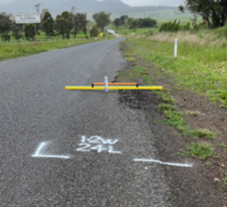 Series of four photos utilising asset mark up, straight edge and measures  to support extent of damage at the site, depth, width and length