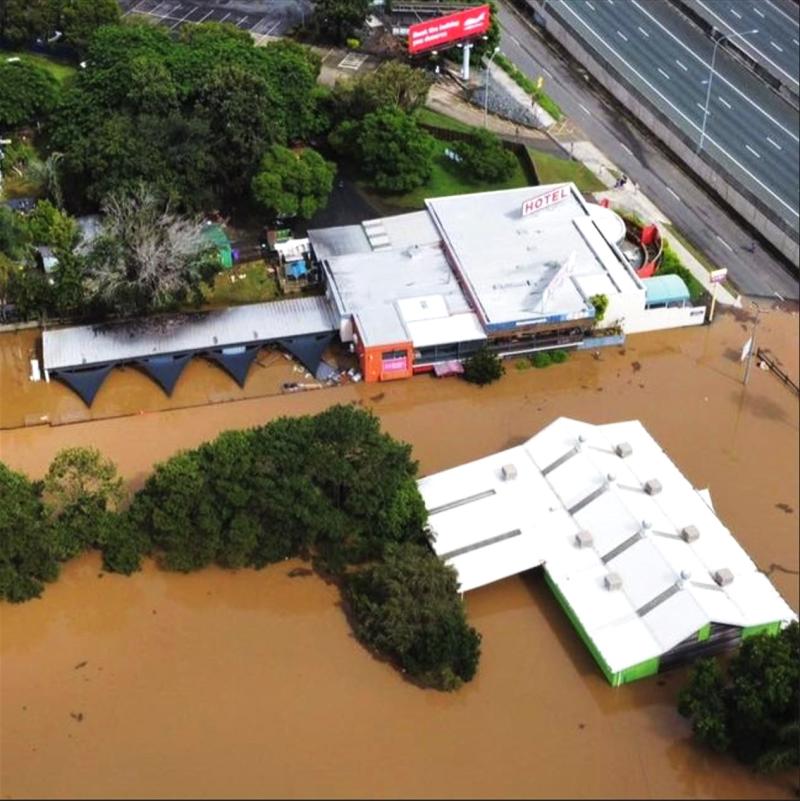 Aerial view of not-for-profit Goodna Street Life following the 2022 SEQ floods.